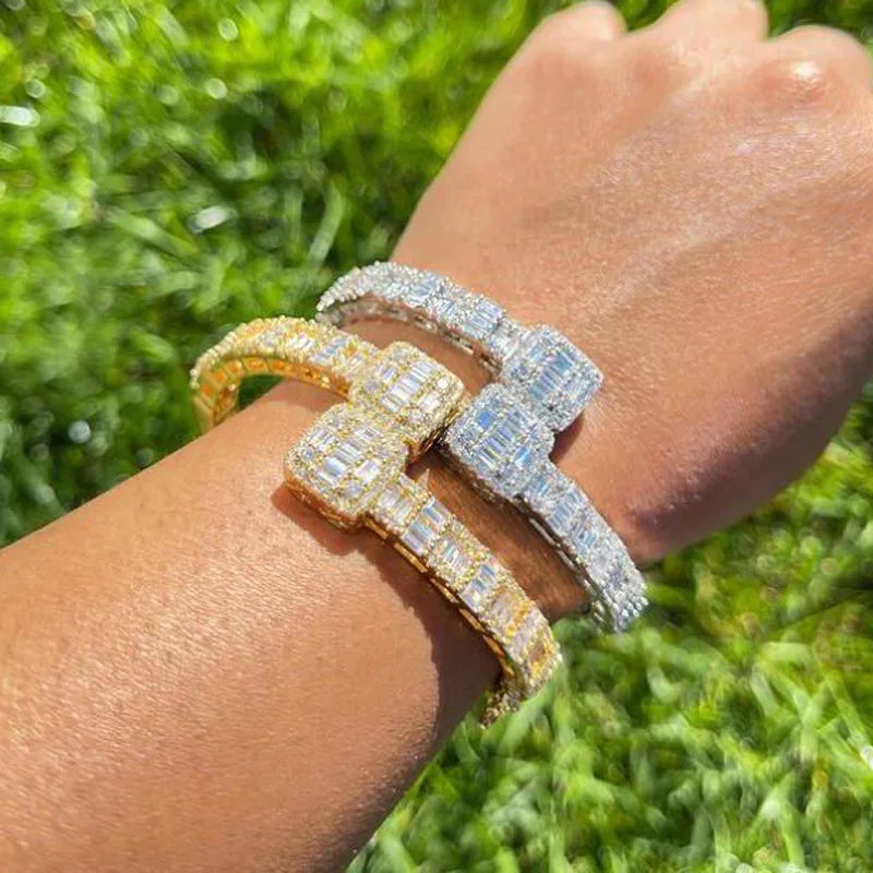 Ice Stone Fashion Bling Gold Plated Baguette CZ Iced Out Bracelet