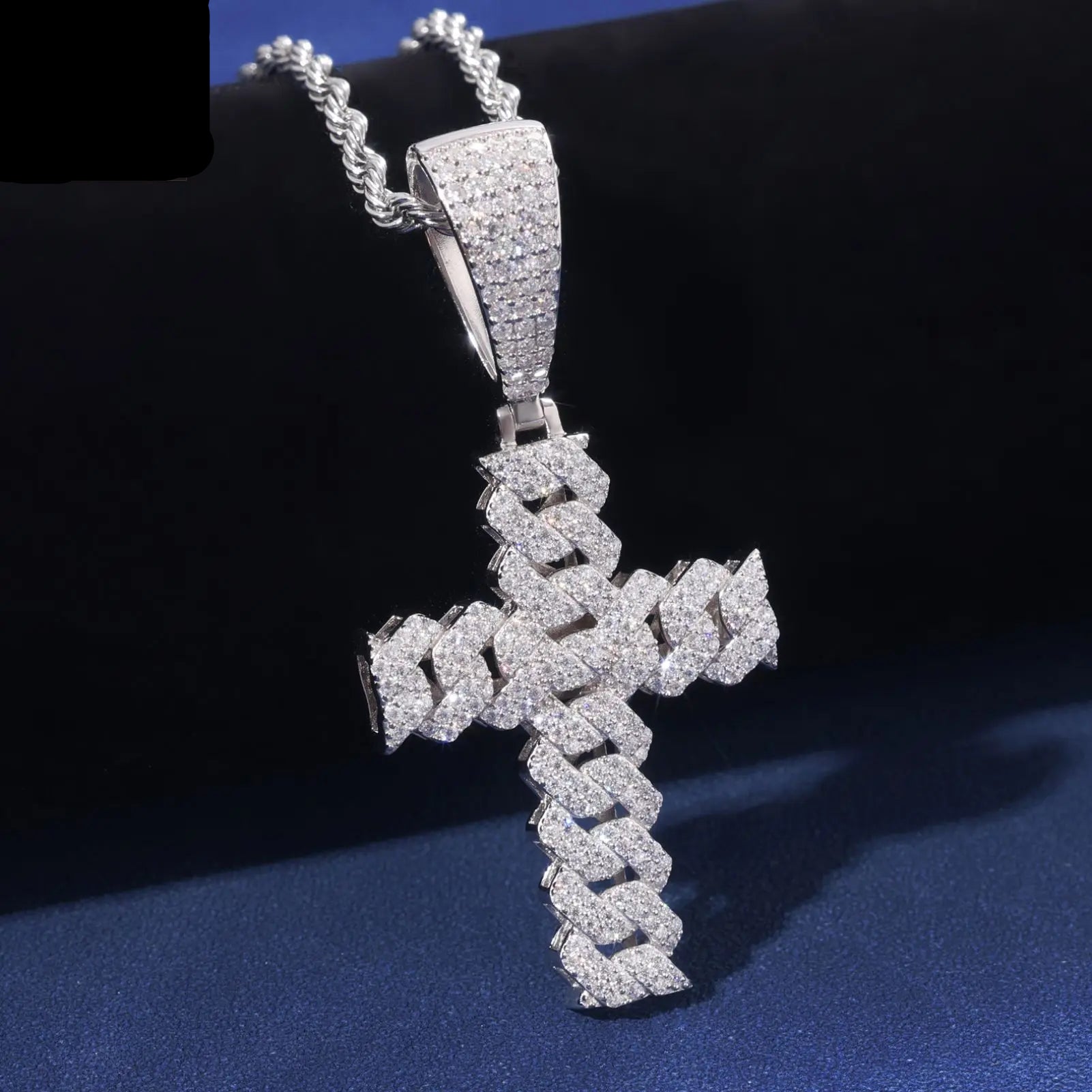 Fine 925 Sterling Silver Paved Diamond 2 Rows Cross Pendant Hip Hop VVS D Moissanite Diamond Pendant Necklace for Unisex