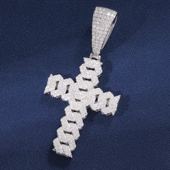 Fine 925 Sterling Silver Paved Diamond 2 Rows Cross Pendant Hip Hop VVS D Moissanite Diamond Pendant Necklace for Unisex