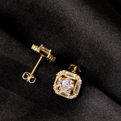 Ice Stone Baguette Diamond Stud Iced Out 18K Gold Earrings