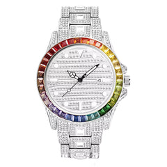 Ice Stone Trend Luxury Iced Out Rainbow Baguette Watch