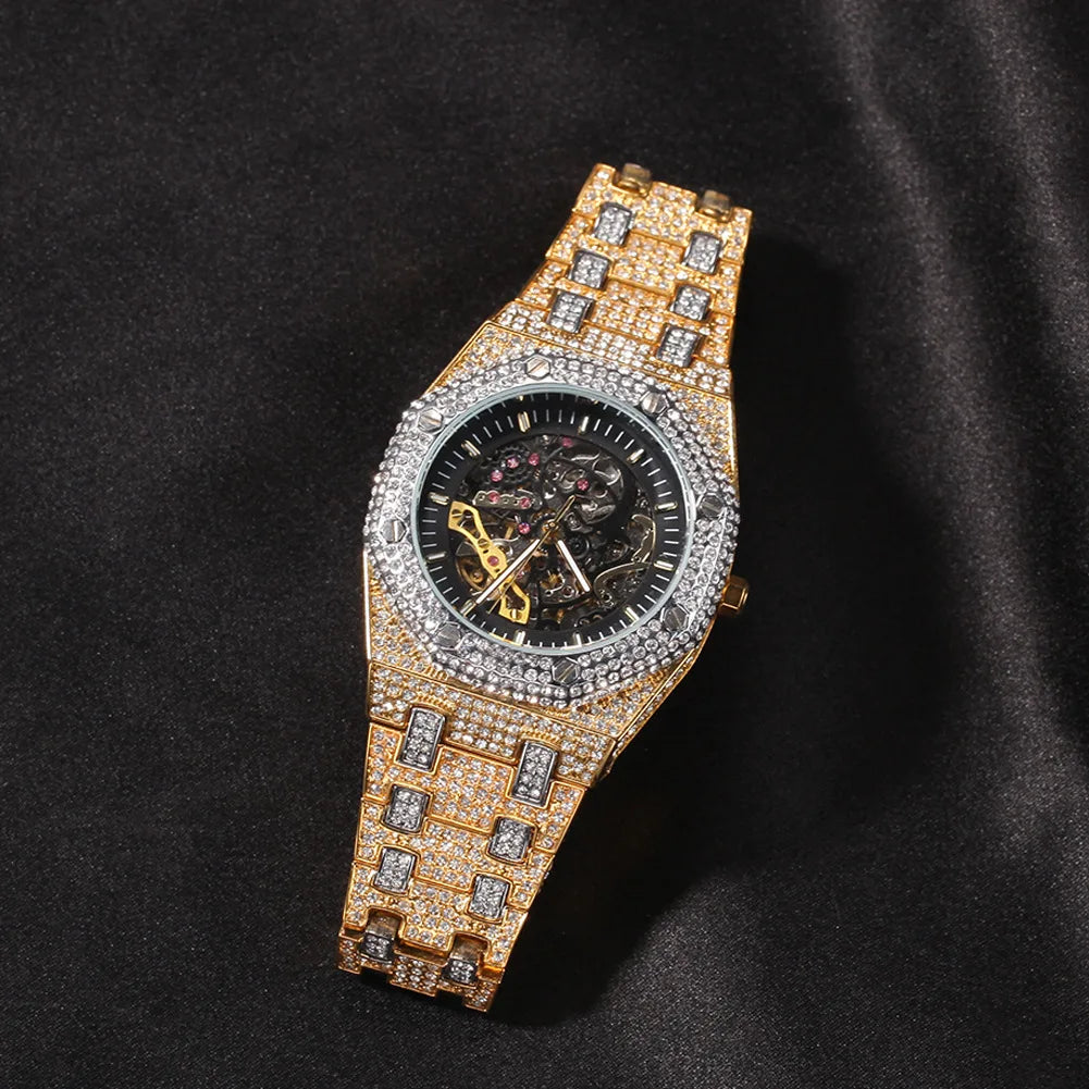 Ice Stone 2025 Mechanical Fashion Diamond Bling Silver Gold Watch