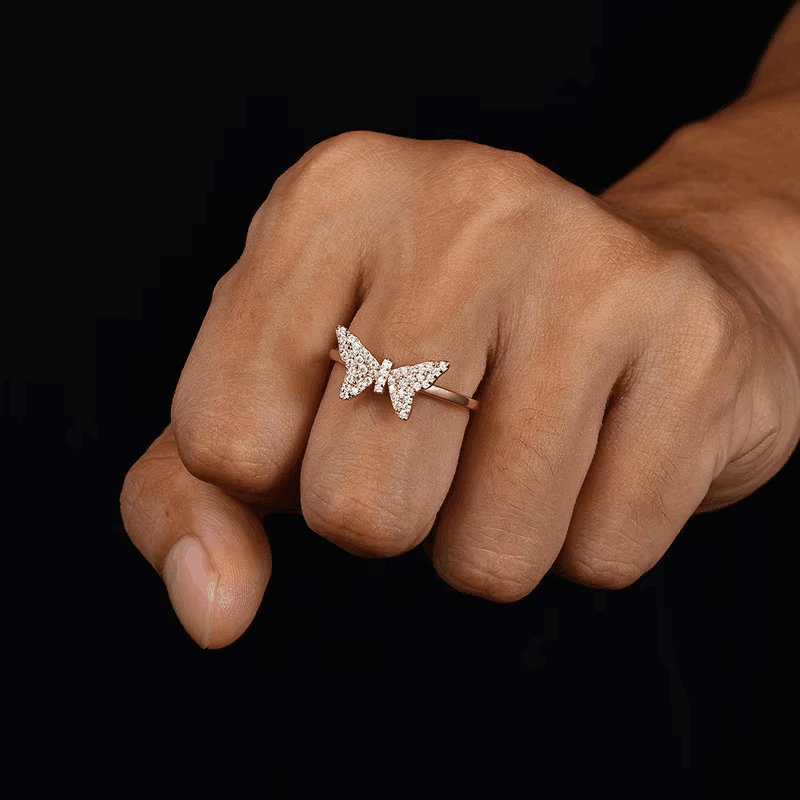 Ice Stone Butterfly Moissanite Ring in Sterling Silver
