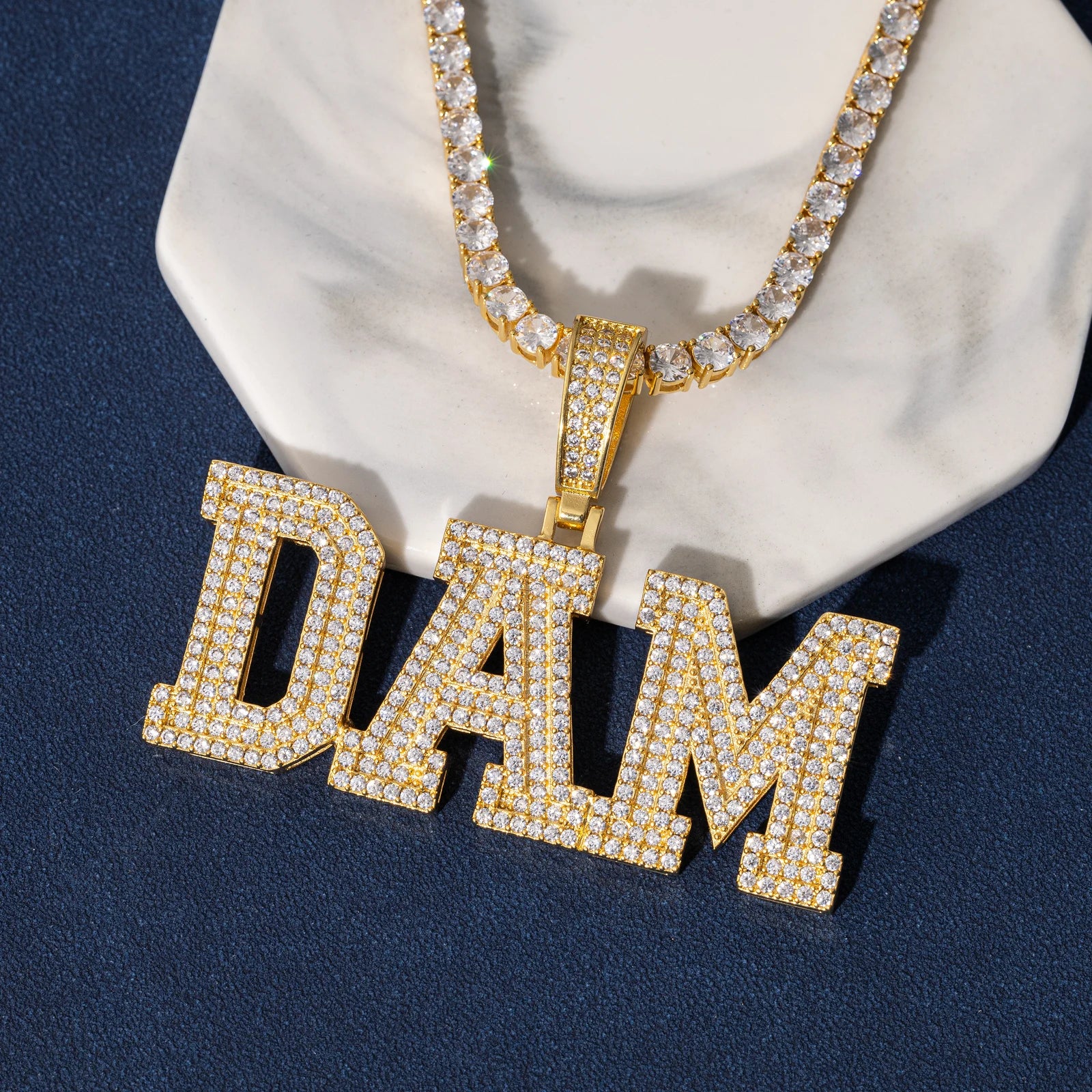 TOP ICY Double Layer Baguette Name Necklace Personalized Brass 18K Gold Plated 3A CZ Custom Pendant Hip Hop Jewelry Men