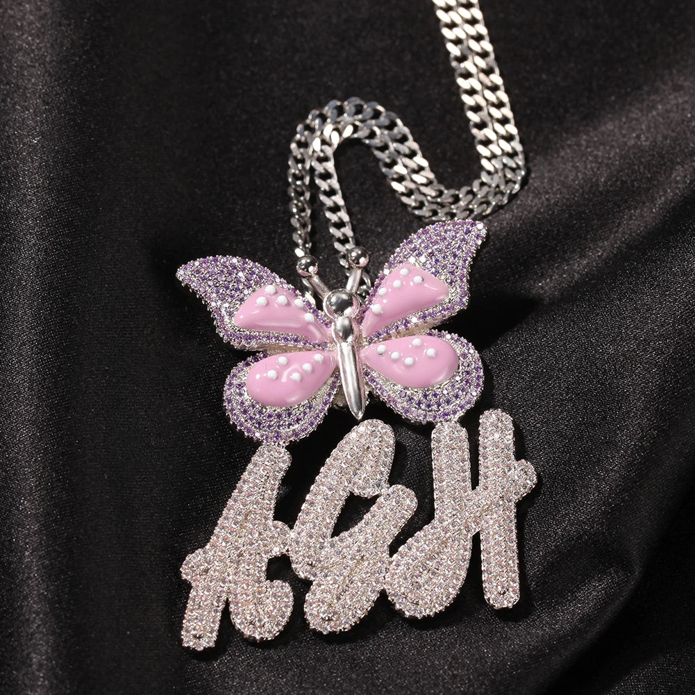 New Arrival Customized DIY Name Letter Pendant butterfly charms necklace CZ Initial Name Necklace jewelry women
