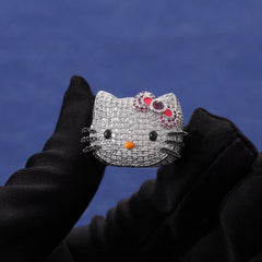 Ice Stone Bling Bling Hello Kitty Brass 18K Gold Plated Ring