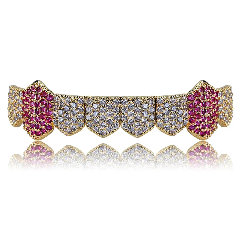 Hip Hop Grills Gold Silver Color Iced Out Micro Pave Full CZ Teeth Grillz Bottom Grills Charm for Men Women Jewelry