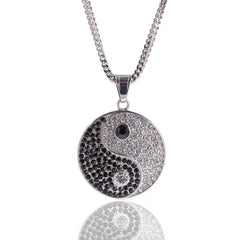 Yin Yang Tai Chi Pendants Necklaces for Men white black Round Stainless steel Ice Out Chinese Kungfu Hip Hop Rapper Jewelry