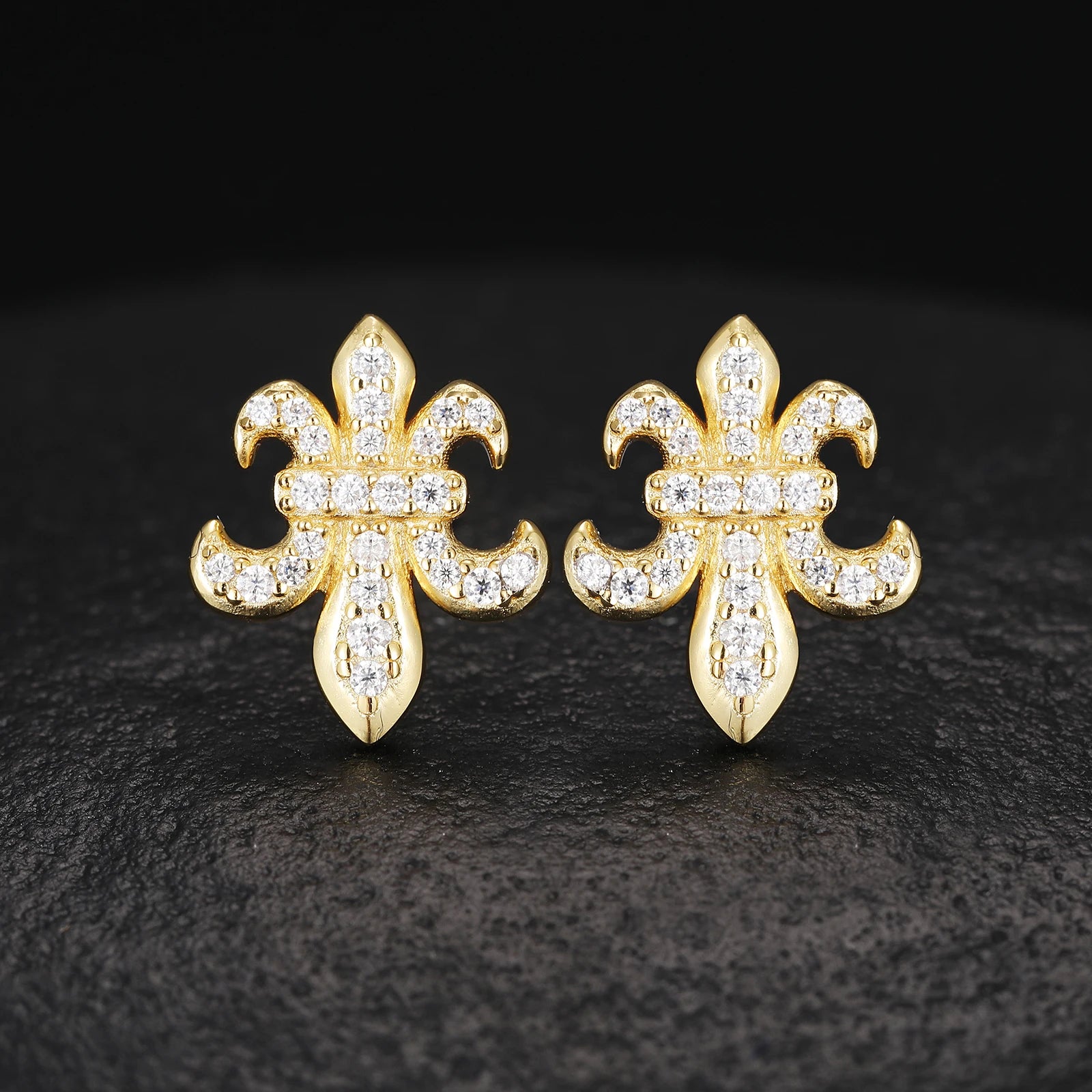 Solid Sterling Silver VVS Diamond Iced Fleur De Lis Petite Stud Earrings Pass Diamond Tester