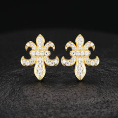Solid Sterling Silver VVS Diamond Iced Fleur De Lis Petite Stud Earrings Pass Diamond Tester