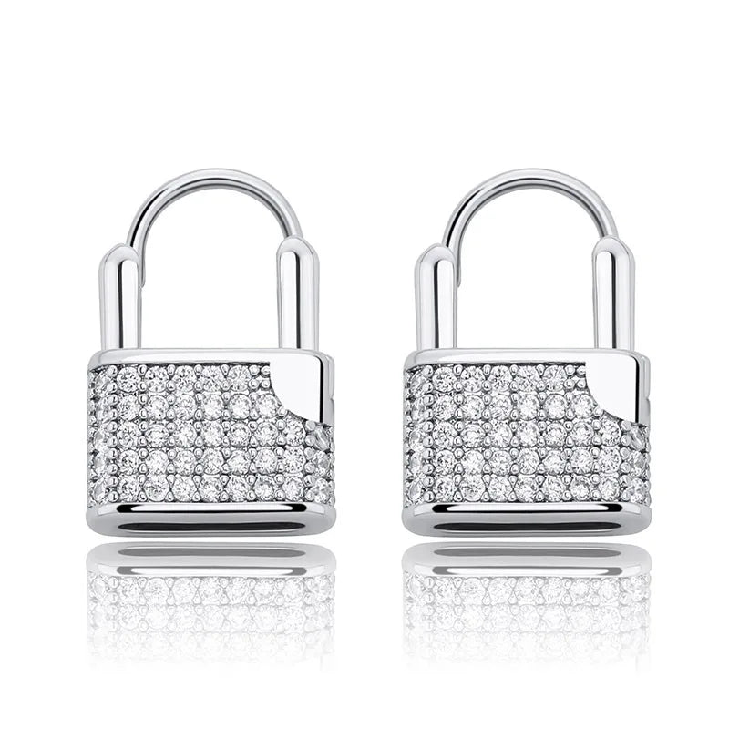 Ice Stone Unique Lock Shape Gold Plated Diamond Mini Hoop