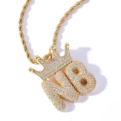 Hot Selling Personalized Crown Bubble Letter Necklace Bling Custom Letter Name Pendant Necklace Iced Out Tennis Chain Jewelry