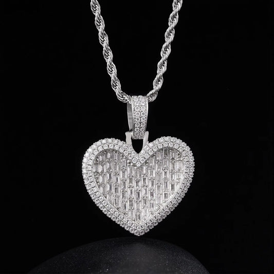 Ice Stone Trendy Heart Baguette CZ Iced Out Rectangle Pendant