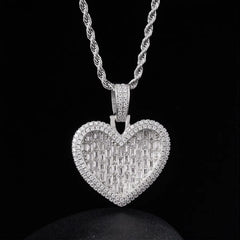 Ice Stone Trendy Heart Baguette CZ Iced Out Rectangle Pendant
