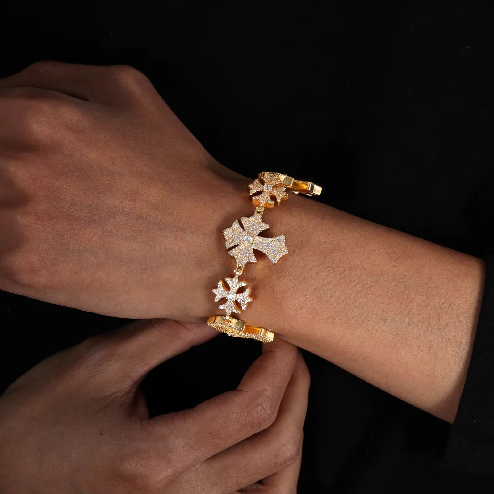 Ice Stone 18K Gold Plated Micro Pave 5A CZ Cross Bracelet