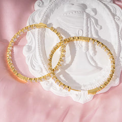 Ice Stone Hip Hop Fashion Brass Gold Plated Diamond Hoop Earrings