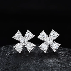 Ice Stone Sparkling Moissanite Four Leaf Stud Earrings
