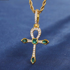 Fashion Charms Gemstone Pendant Necklace Hot Selling 925  Silver Iced Out Emerald Cross Pendant Jewelry