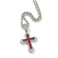 CZ Blue Red white gold cross pendant AAA baguette CZ hip hop iced out cristal religion cross pendant necklace