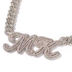Top Icy  Hip Hop Jewelry Iced Out Baguette Name Necklace Square Diamond 18K Gold Plated Personalized Chain AAA Cubic Zirconia