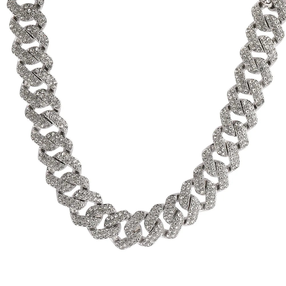 Top Icy Hip Hop Jewelry 14mm Two Rows Diamonds Cuban Necklace Gold Plated Austrian Rhinestone Iced Out Delicate Chain