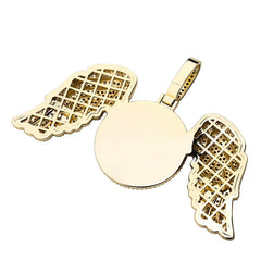 Hip Hop Memory Custom Photo Pendant Necklaces Iced Out Big Wings Circle Custom Picture Pendants for Men Women
