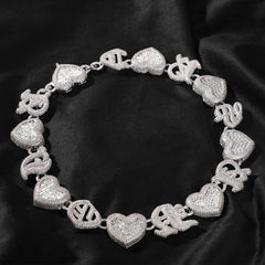 Top Icy Vintage Letter Iced Out Heart Cuban Chain Fashion Jewelry Necklace Brass 18K Gold Plated 3A CZ Shiny Necklace Punk Style