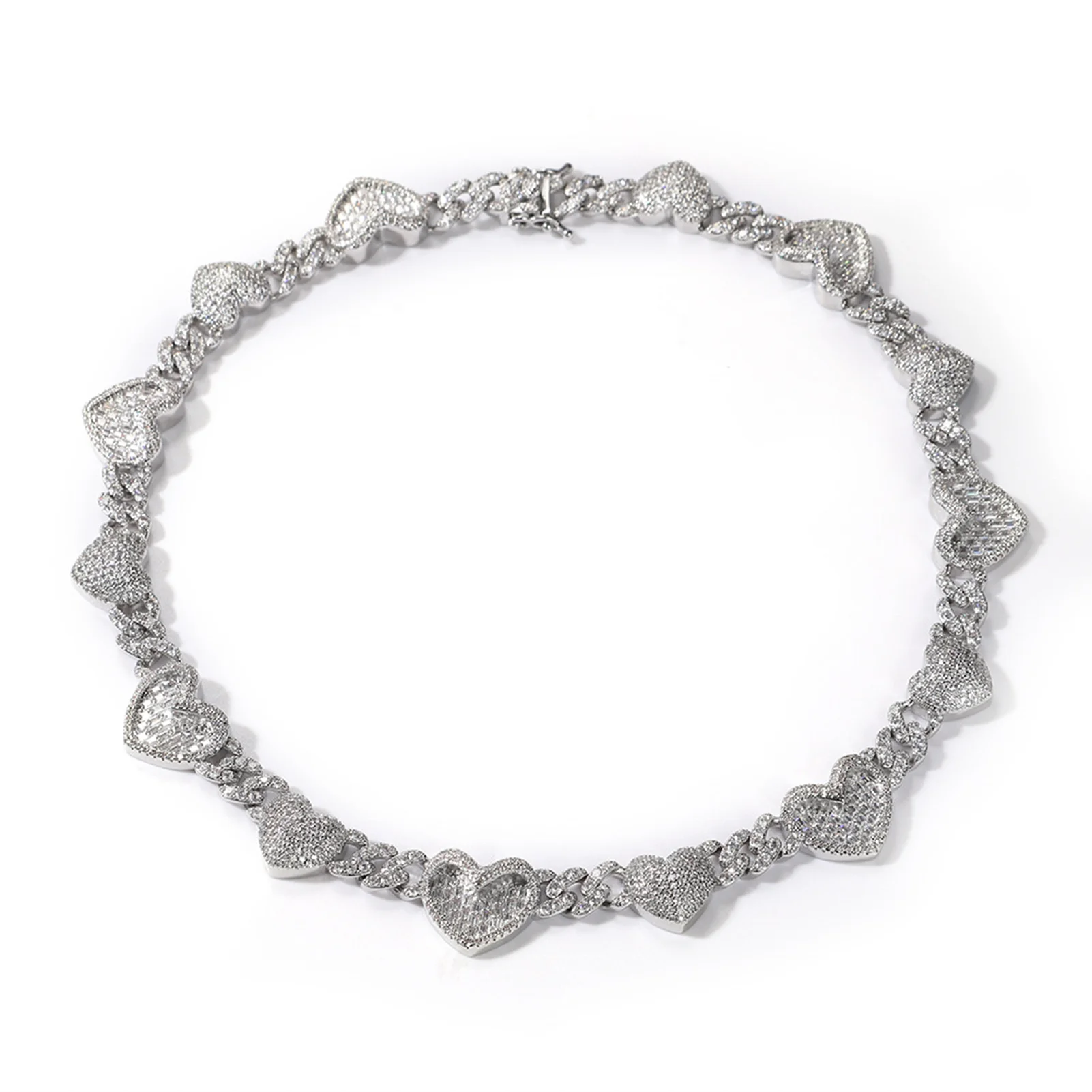 Iced Out 13mm Cuban Heart Necklace Heart Layer Cuban Link Necklace Square CZ Cuban Chain Women