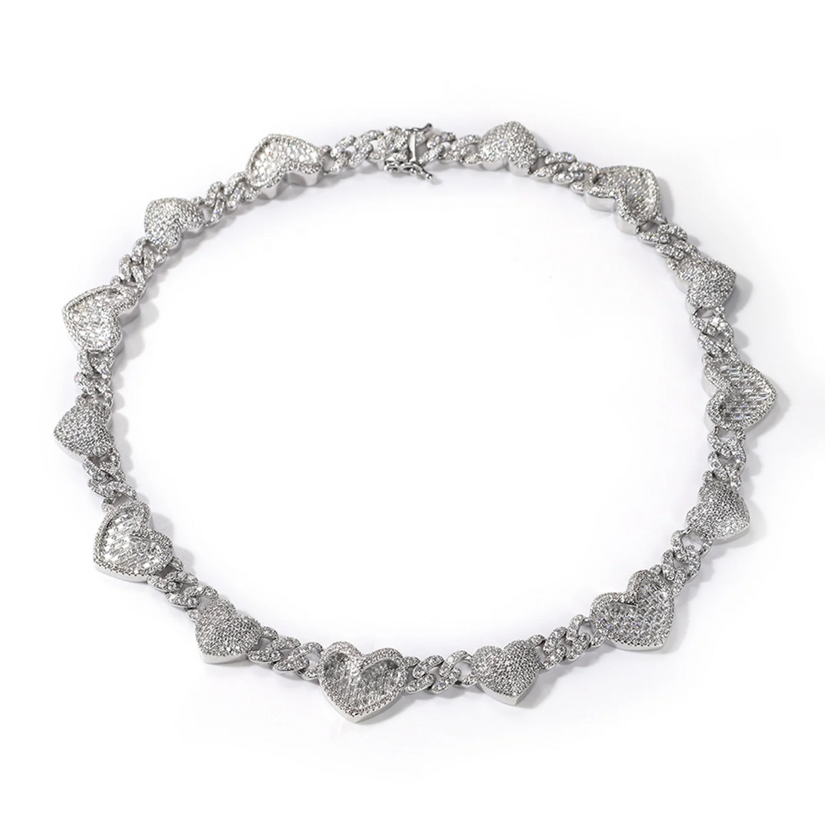 Iced Out 13mm Cuban Heart Necklace Heart Layer Cuban Link Necklace Square CZ Cuban Chain Women