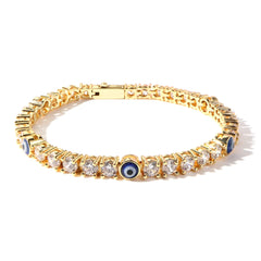 4mm spring clasp evileye bracelet INS hot gold plating white gold easy clasp iced out evileye women tennis bracelet  jewelry