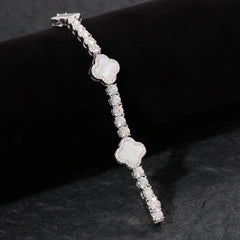 Ice Stone VVS Moissanite Sparkling Clover Silver Bracelet