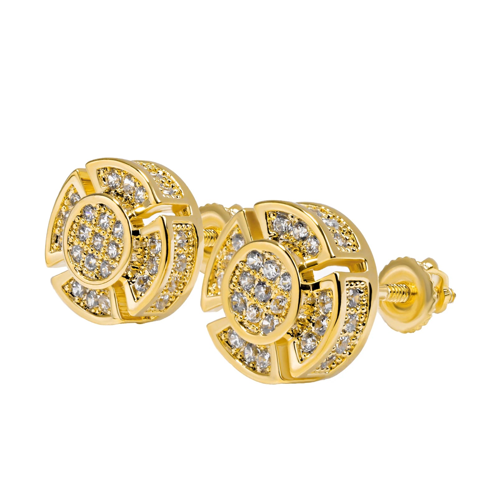 Ice Stone Hot Selling Zircon Fanshaped Round Circle Stud Earrings