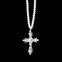 Ice Stone Gold Plated Pearl Cross Necklace Prayer Choker Jewelry Gift