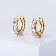 Ice Stone Dainty Gold CZ Mini Hoop Bling Earrings Women