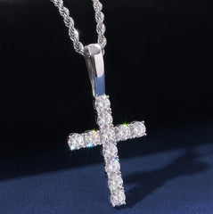 925 Sterling Silver Clear Head Cross Pendant Jewelry Luxury Necklace Sparkling VVS D Moissanite Diamond Pendant for Rapper