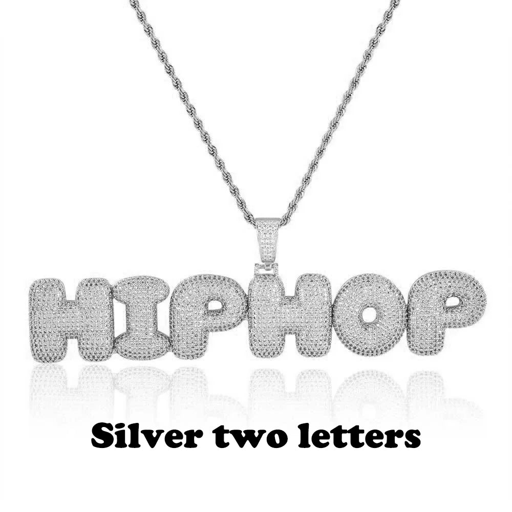 2020 Hotsale Personalized Bubble Letter Necklace Bling Custom Letter Name Pendant Necklace Iced Out Bulle Tennis Chain Jewelry