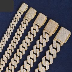 Hip Hop Fashion Brass Link Cuban Chain With 14K 18K Iced Out 5A Zircon 6mm-18mm Moissanite Cuban Bracelet Necklace Jewelry