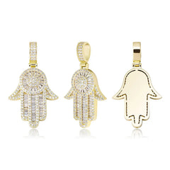 14K white rhodium plated 925 sterling silver hamsa hand necklace pendant hip hop jewelry iced out hand pendant necklace