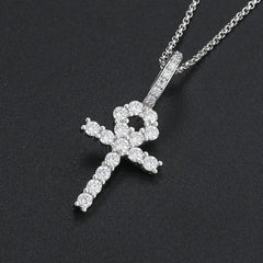 Premium Quality 925 Sterling Silver with Moissanite Pendant Iced Out Full Diamond Ankh Cross Pendant Past Diamond Tester
