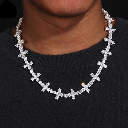 5mm Stone Cross Tennis Necklace Iced Out Diamond Necklace 18K Gold Plated 5A CZ Hip Hop Jewelry Necklace for Women