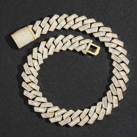Big Size 20mm baguette CZ Cuban Link Chain Box Clasp Luxury Man Hip Hop Chain Bracelet Bling Full Diamond Miami Cuban Link Chain