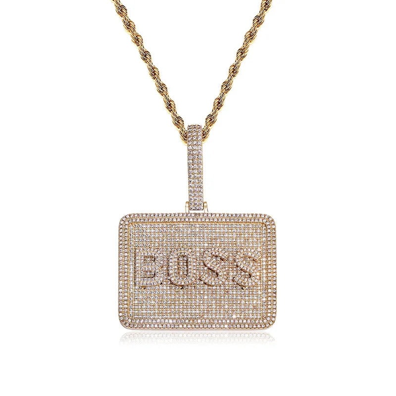 TOP ICY 6mm big size rectangle name plate necklace customized letters initial Boss custom men unique DIY hip hop jewelry