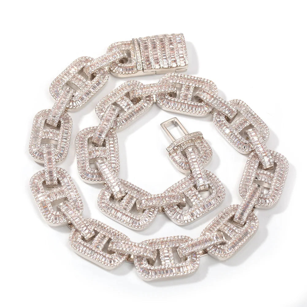 2021 Unique Design Hollow Rectangle Gold Silver Rose Gold 15mm Men baguette Cuban Link Chain Hip Hop Style Box Clasp Miami Cuban