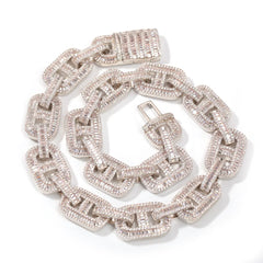 2021 Unique Design Hollow Rectangle Gold Silver Rose Gold 15mm Men baguette Cuban Link Chain Hip Hop Style Box Clasp Miami Cuban