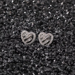 Ice Stone Hip Hop Fashion Brass 18K Gold Plated Heart Stud Earrings