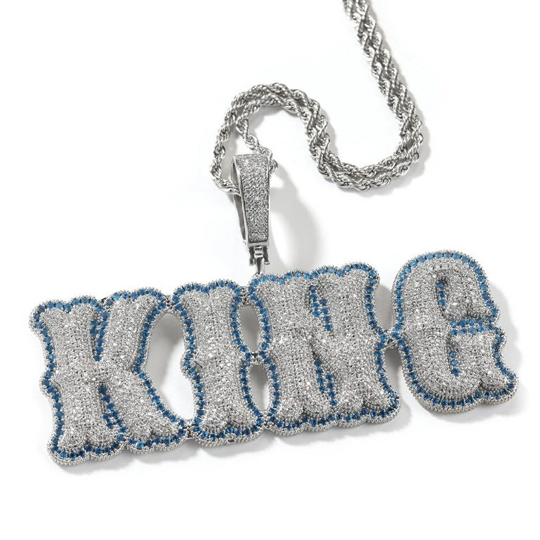 TOP ICY Big Size Punk Style Name Pendant Two Tone Name  Necklace Hip Hop Name Necklace Personalised
