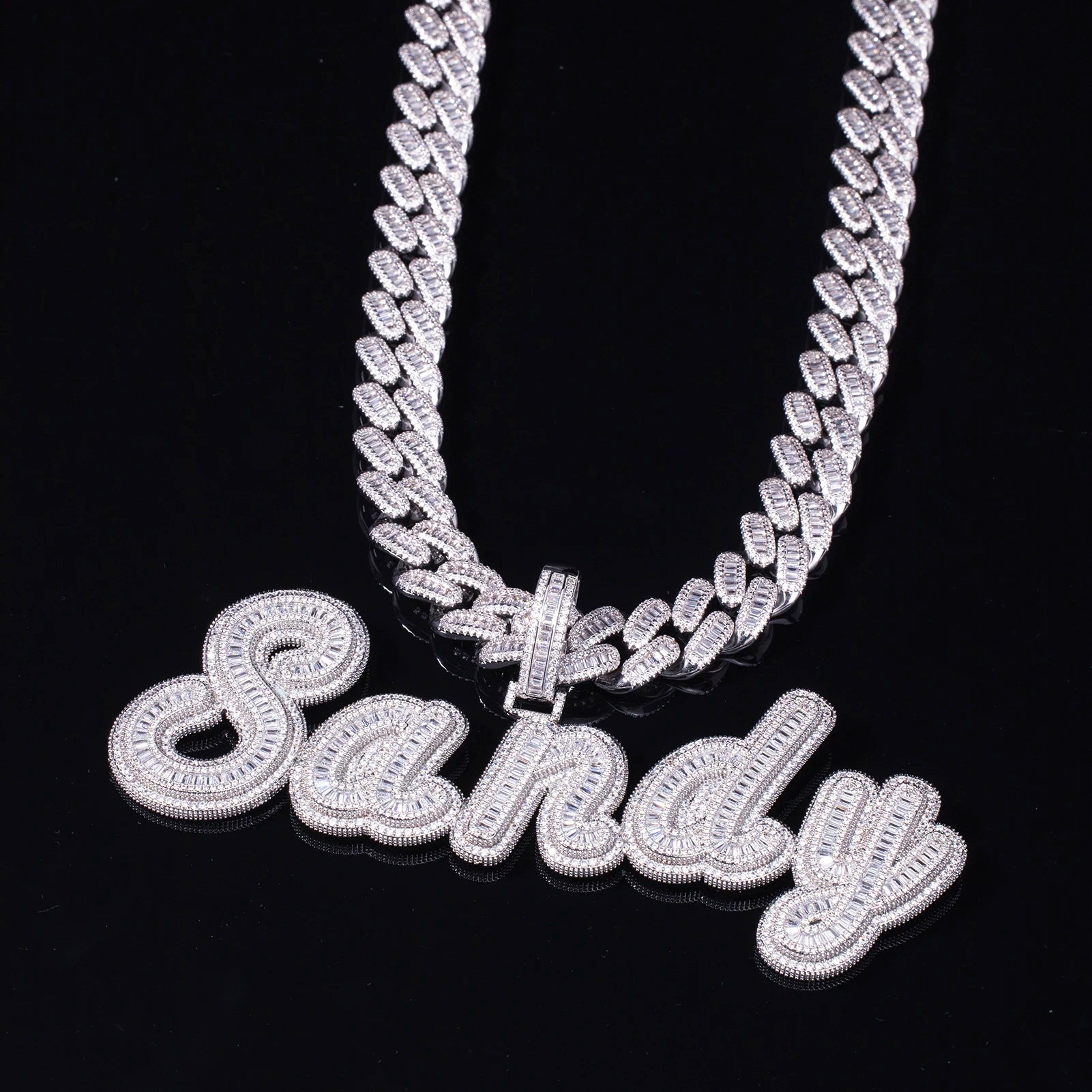Double Layer Cursive Font Name Jewelry Personalized Shiny Baguette Custom Name Necklace 18K Gold Plated 5A CZ Hip Hop Jewelry