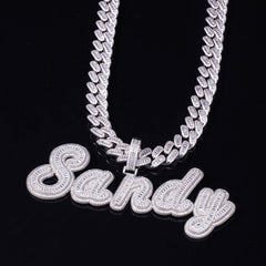 Double Layer Cursive Font Name Jewelry Personalized Shiny Baguette Custom Name Necklace 18K Gold Plated 5A CZ Hip Hop Jewelry