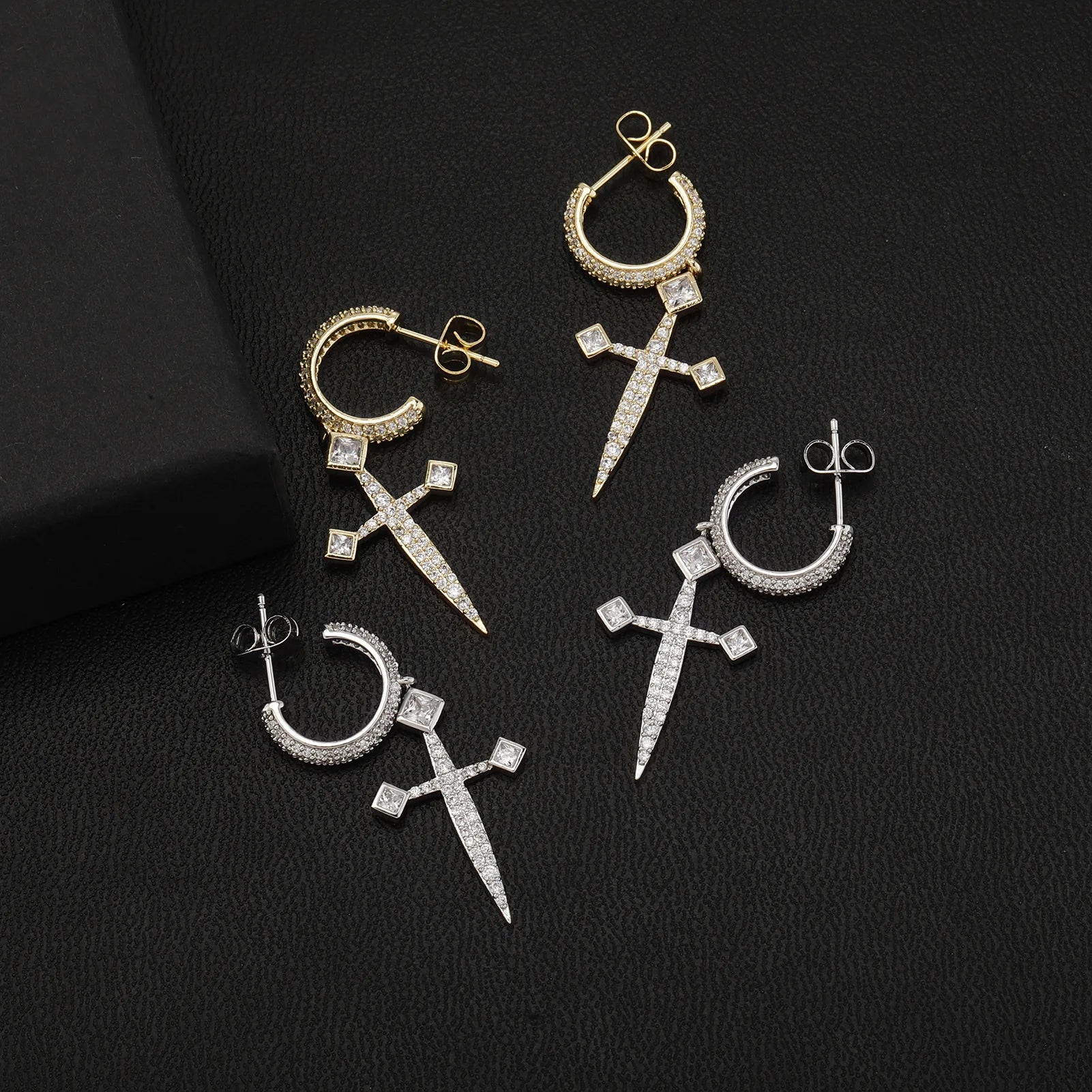 Ice Stone New Iced Out Sword Dagger Diamond CZ Earrings