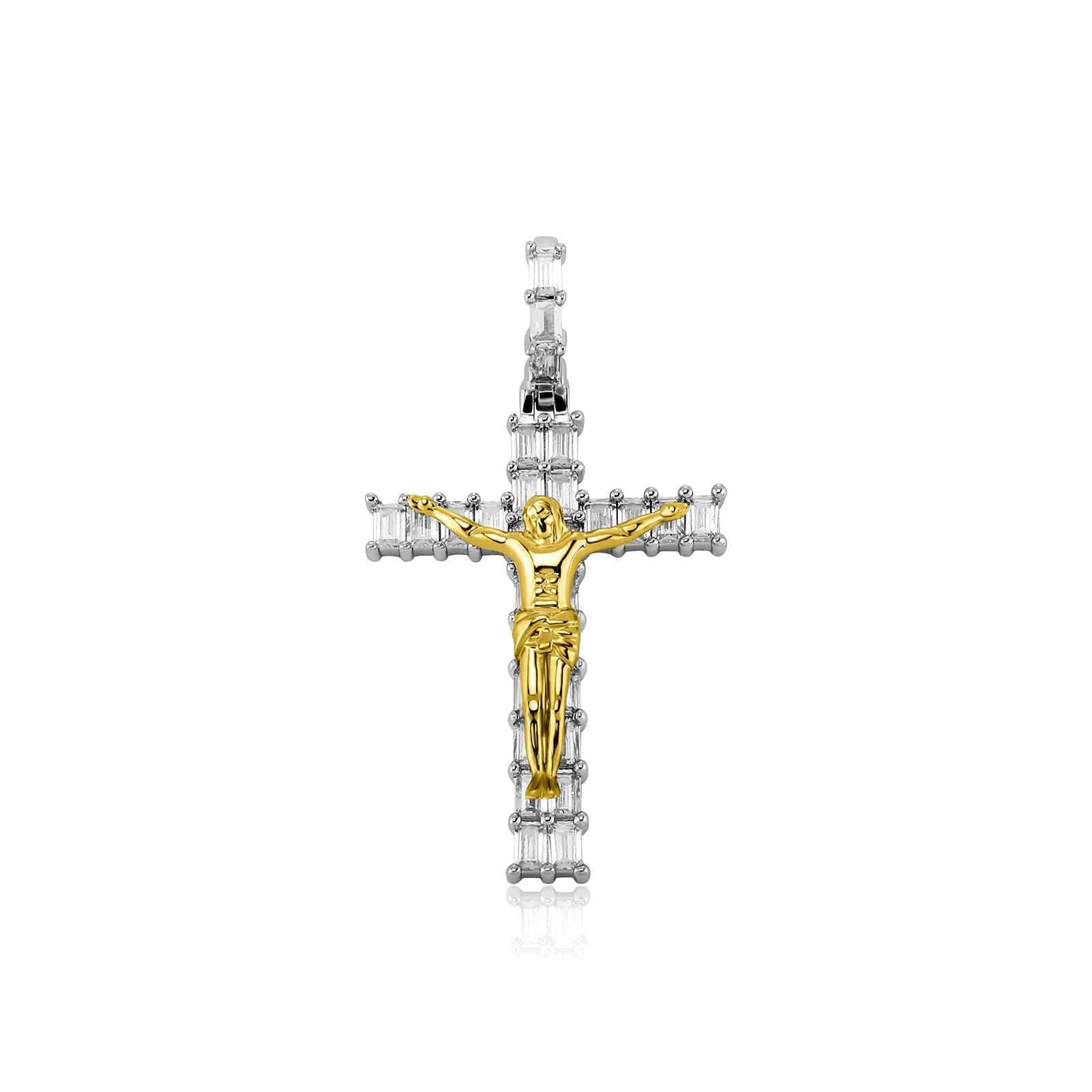Top Icy Hip Hop Baguette Diamond  Cross Pendant with Jesus Gold Plated Iced Out Round CZ Cross Necklace for Men and Women